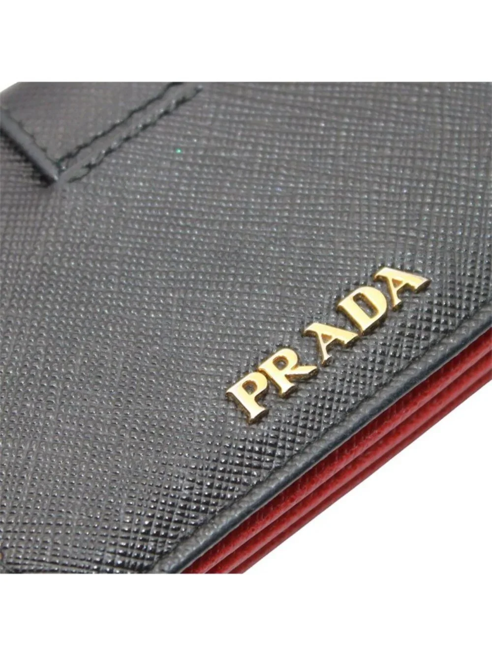 Prada Card Case Saffiano Black Red Accordion